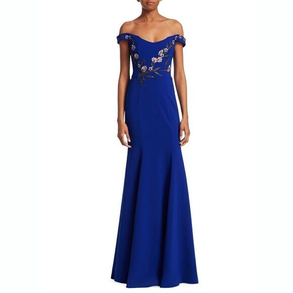 New! MARCHESA NOTTE Women's Embroidered Off-Shoulder Gown Dress Size 16 Royal - Picture 5 of 8